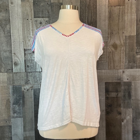 Style & Co red white and blue top large floral summer holiday 4th of July party - Picture 7 of 12